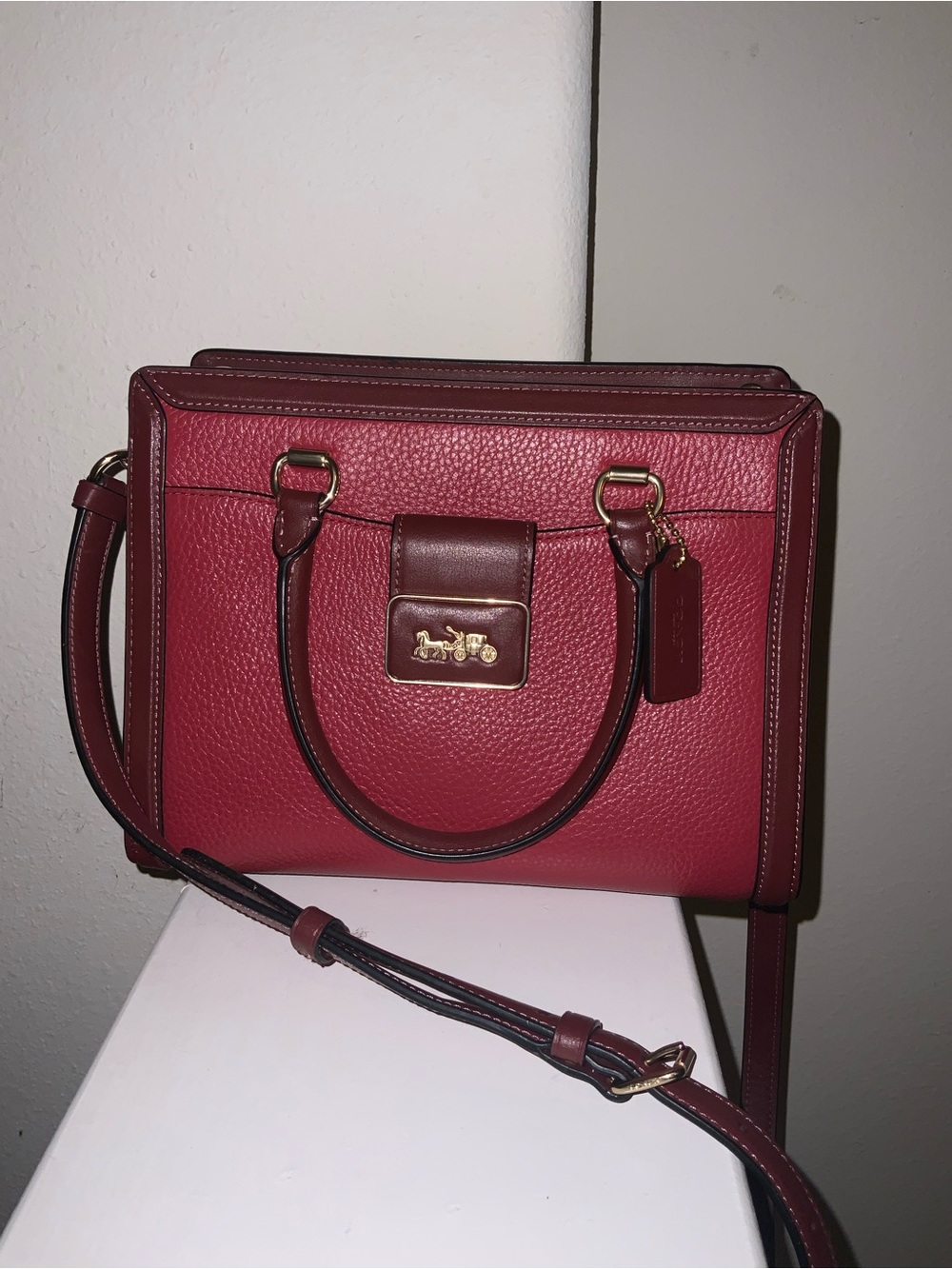 Coach Grace Carryall Colorblock Red Apple Pebbled Leather Satchel